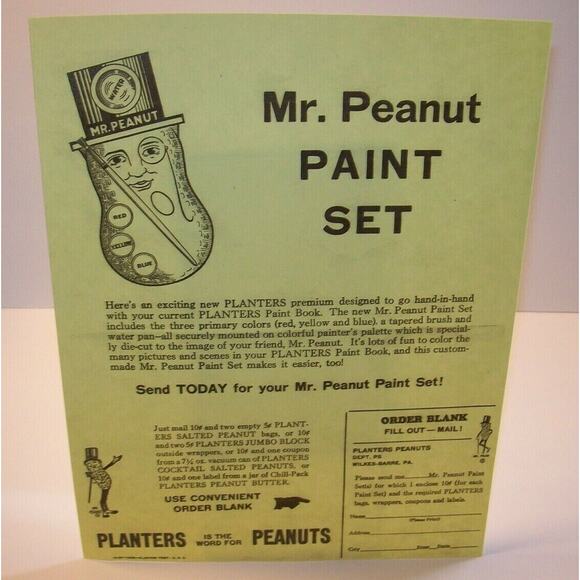 Mr Peanut Vintage Paint Set Planters Paper Sales Flyer 1955 Original Advertising